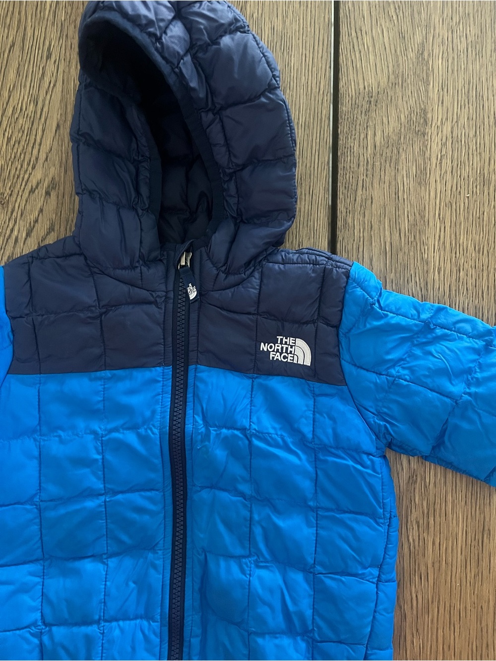 The North Face Blue and Navy Quilted Hooded Jacket